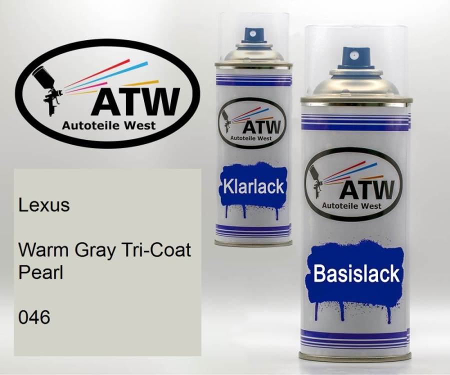 Lexus, Warm Gray Tricoat Pearl, 046: 400ml Sprühdose + 400ml Klarlack - Set, von ATW Autoteile West.